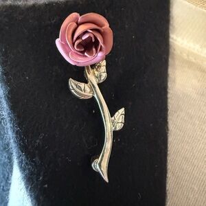 Vintage Rose Brooch with Sterling Silver Stem, 925
